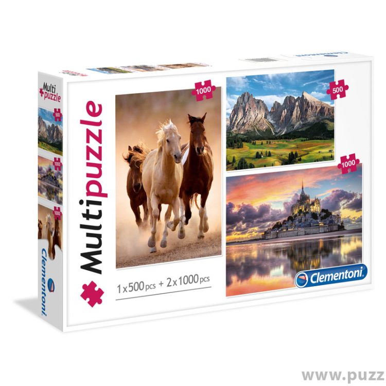 Clementoni puzzle Horses, Mountain, Mont Saint-Michel 500+2x1000 κομμάτια (08107)
