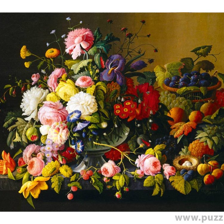 Bluebird puzzle Severin Roesen - Still Life, Flowers and Fruit, 1855 1000 κομμάτια